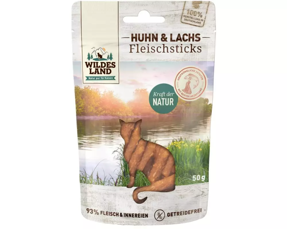 Wildes Land Katzen-Snack Huhn & Lachs Sticks 50 g