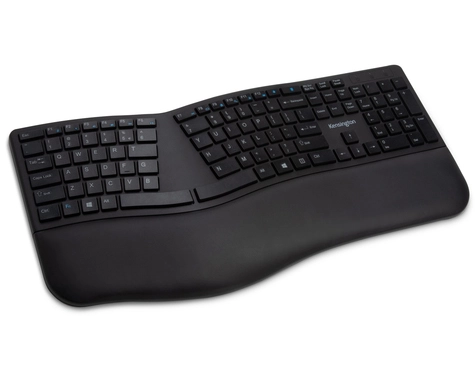 Kensington ProFit Ergo Wireless Keyboard UK, Full-size (100%), Wireless, RF Wireless + Bluetooth, QWERTY, Black