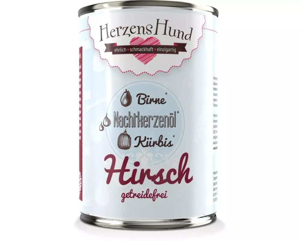 HerzensHund Nassfutter Getreidefrei Hirsch mit Bio-Kürbis, 400 g