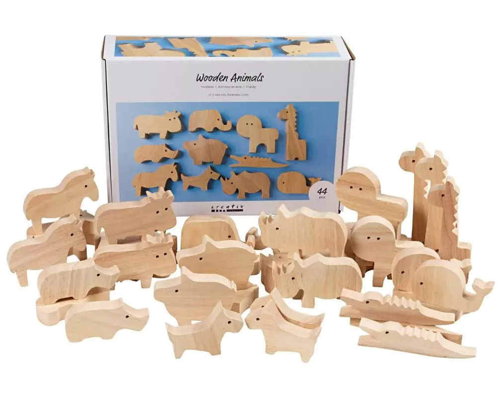 Creativ Company Holzartikel Bauernhof und Safari 3-14.5 x 2 cm, 44 Stück