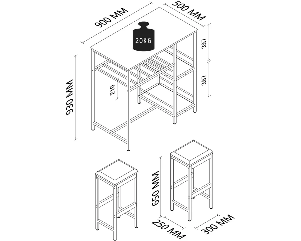 VCM Bartisch Kolari 90 x 93 cm, Braun