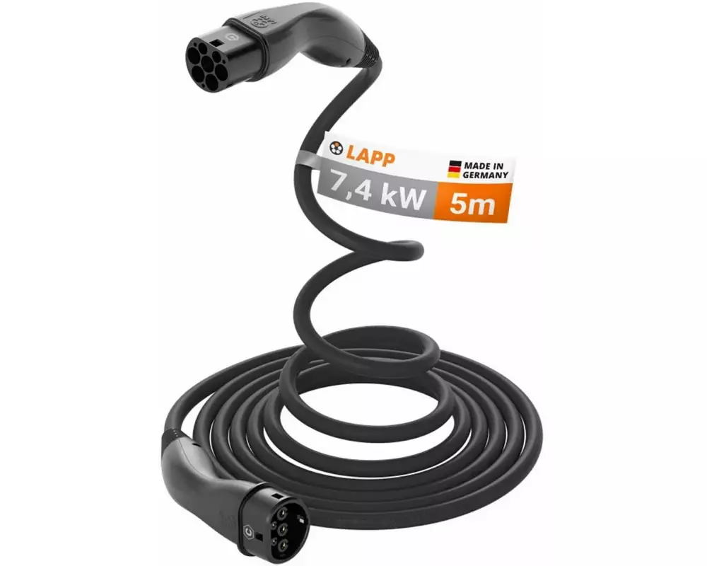 Lapp Ladekabel für Elektroauto Typ 2, 7.4kW, 32A, 5 m, Schwarz