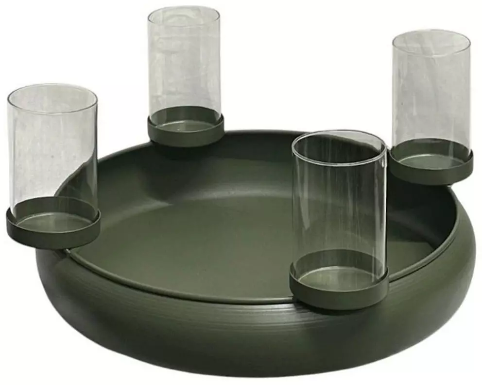 Dameco Kerzenhalter für 4 Kerzen, 40 x 9 cm, Metall, Grün