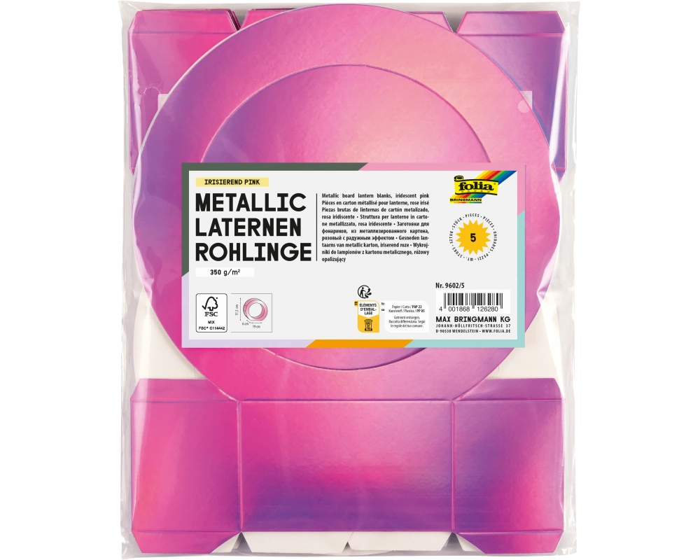 FOLIA Laternenrohlinge 19cm 9602/5 irisierend pink 5 Stück
