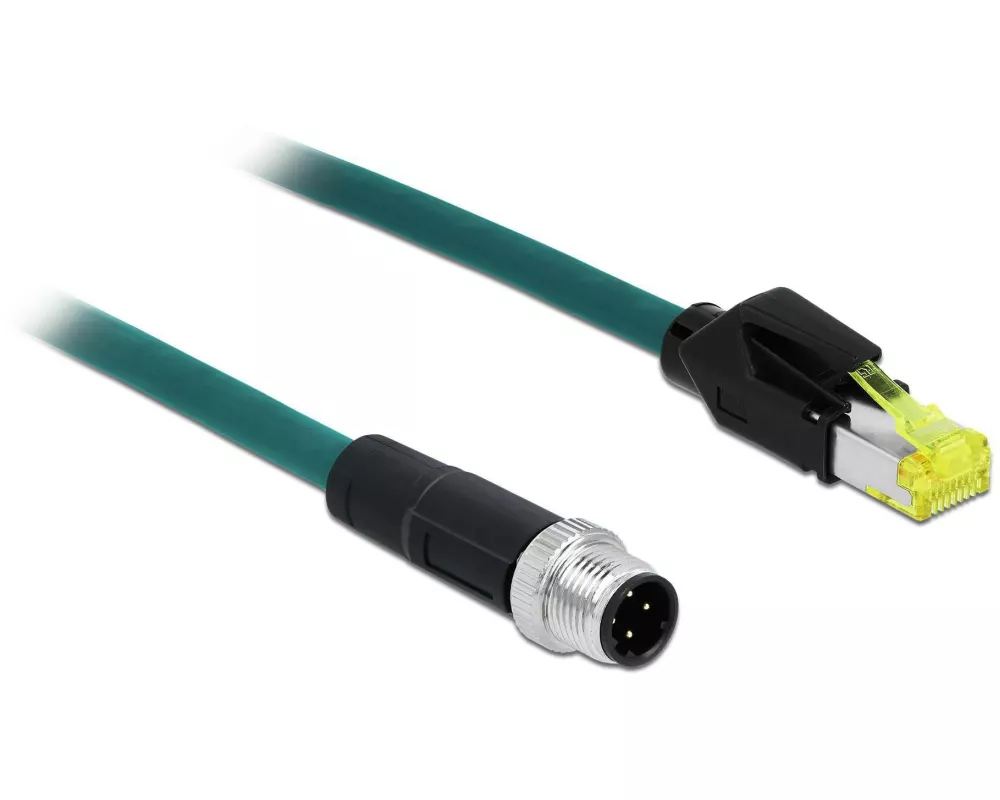 Delock Patchkabel M12-RJ45 SF/UTP, 1 m, 4 Pin D-kodiert PROFINET