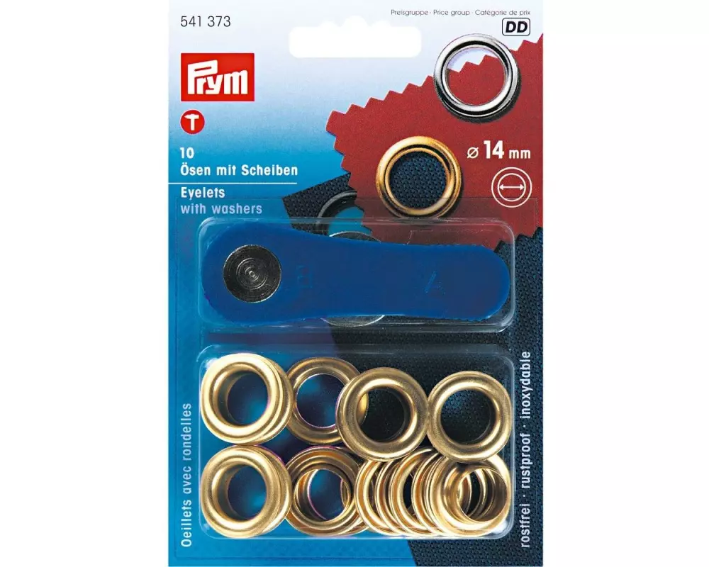 Prym Ösen + Scheiben 14 mm, Gold, 10 Stück