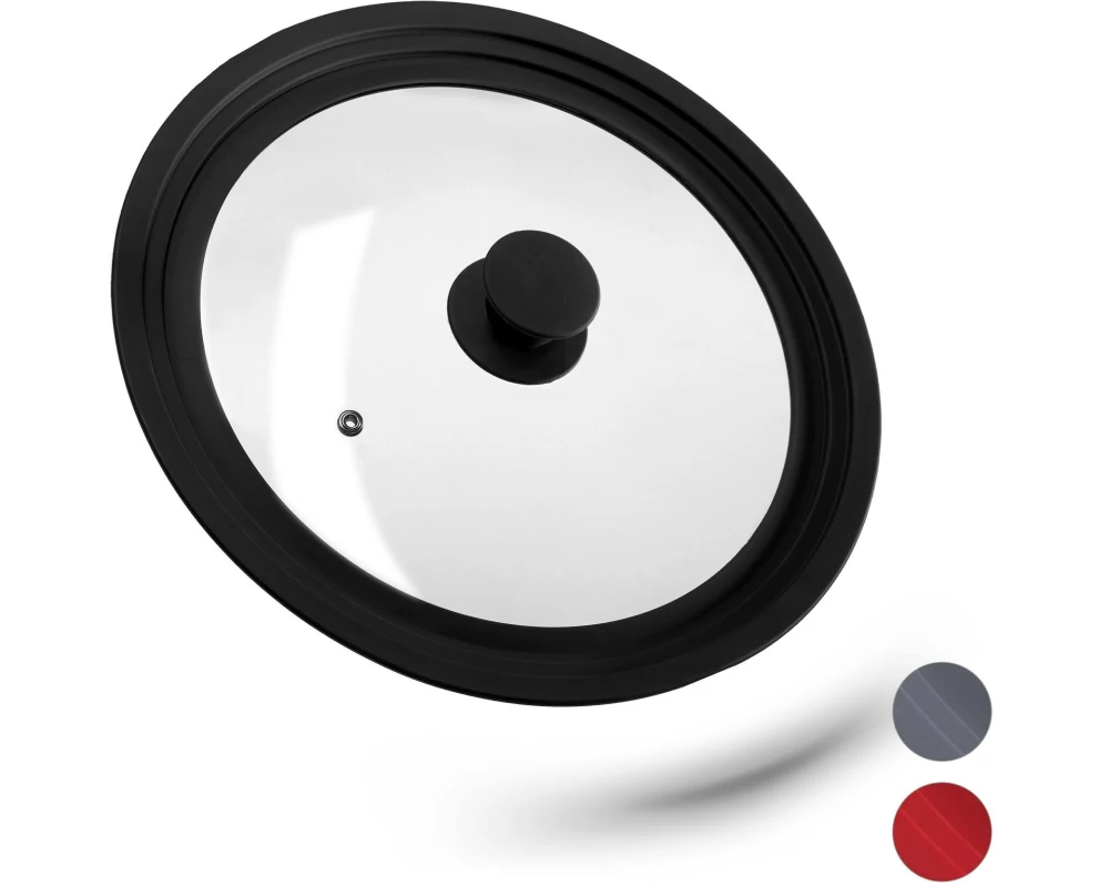 relaxdays Topfdeckel mit Silikonrand 26-30 cm, Schwarz