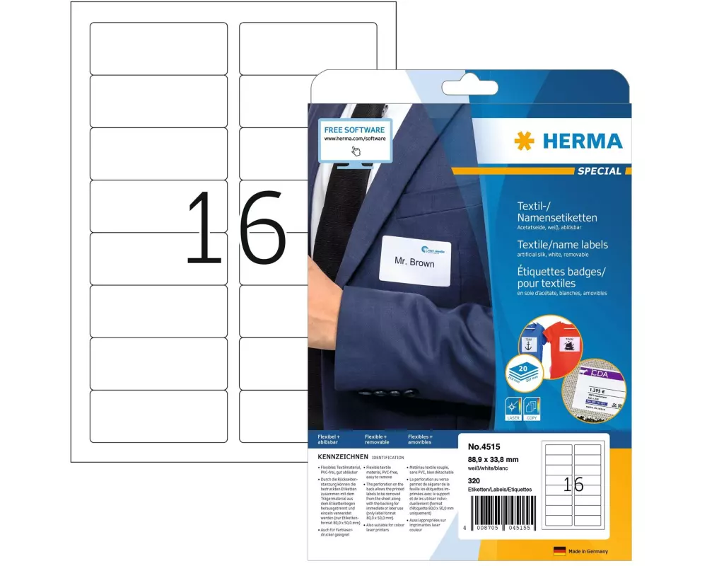 HERMA Namensetiketten 4515 88.9 x 33.8 mm, 320 Etiketten