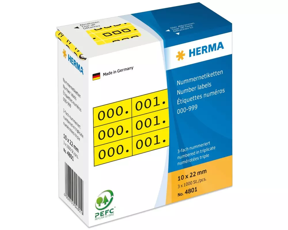 HERMA Nummer-Etiketten 4801 10 x 22 mm, Gelb