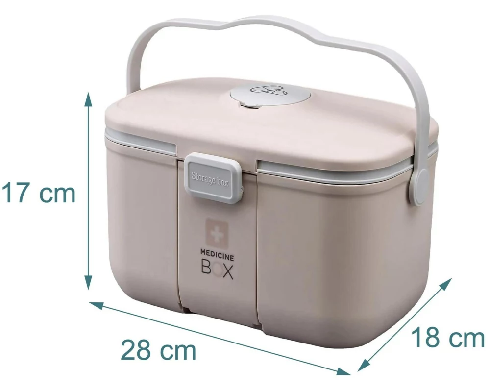 relaxdays Medizinbox aus Kunststoff Beige/Grau 17 x 28 x 18 cm