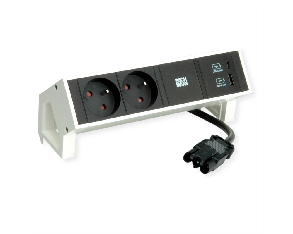 BACHMANN DESK2 2xUTE 1xUSB A/C 22W 0,2m GST18 RAL9010