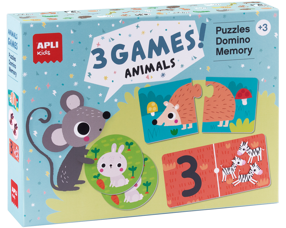APLI KIDS Spielebox Tiere 18798 Puzzle, Domino, Memory