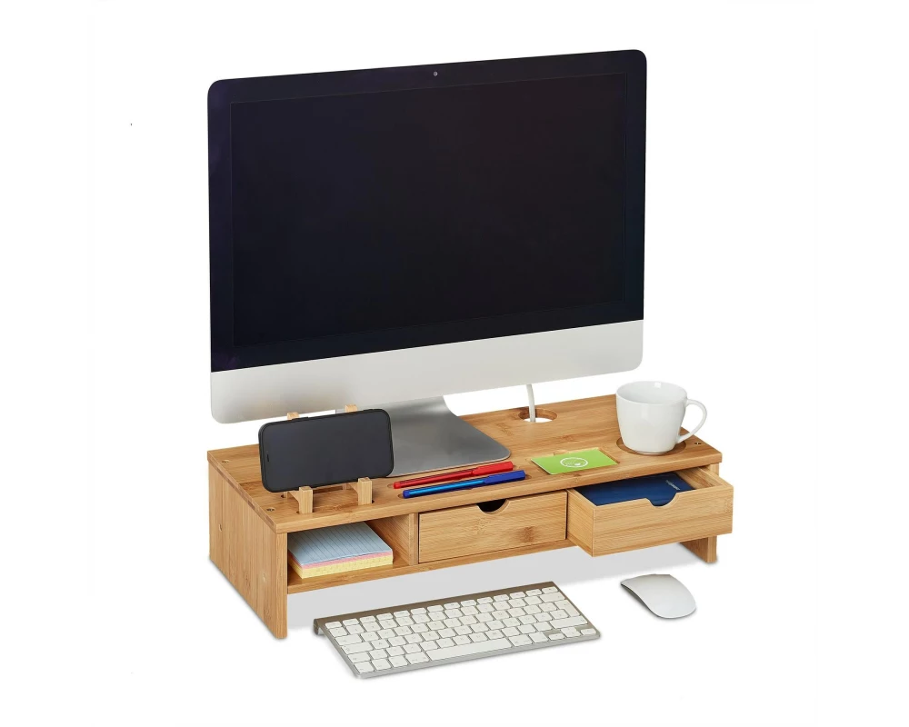 relaxdays Monitorständer 13 x 54 x 23 cm, Bambus
