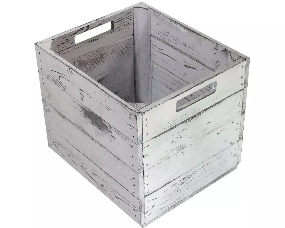 Holz Zollhaus Aufbewahrungskiste Vintage Shabby 33 x 38 cm, Grau/Weiss