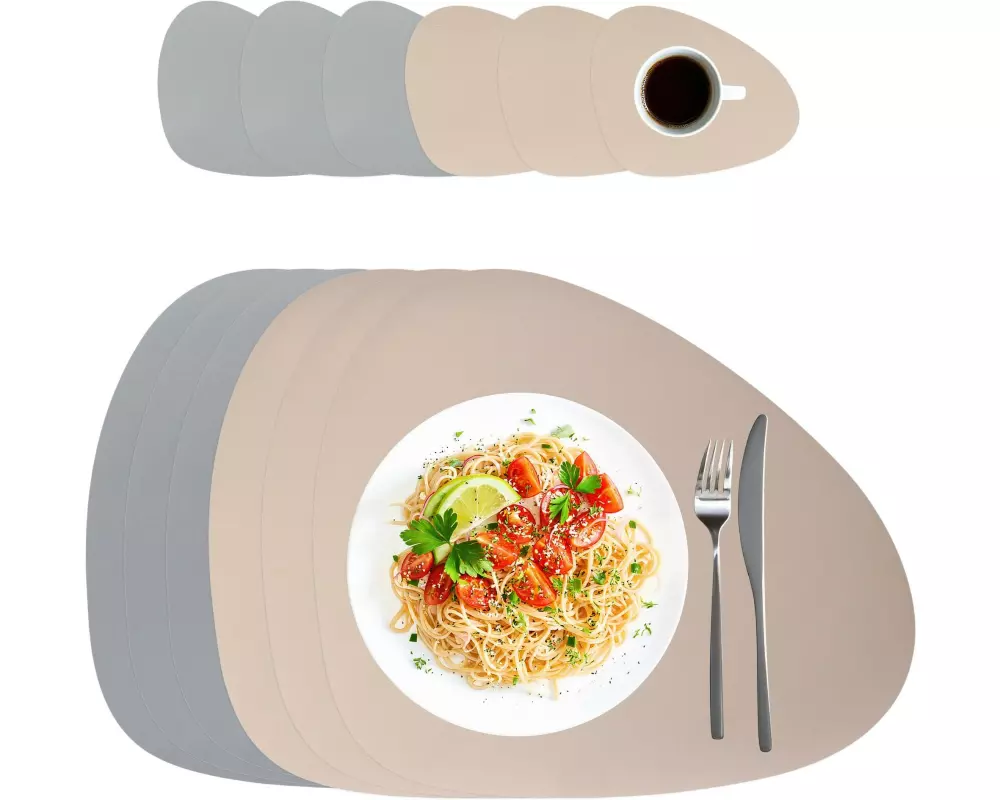 relaxdays Tischset Platzdeckchen 40 x 30 cm, Grau / Beige, 12-teilig