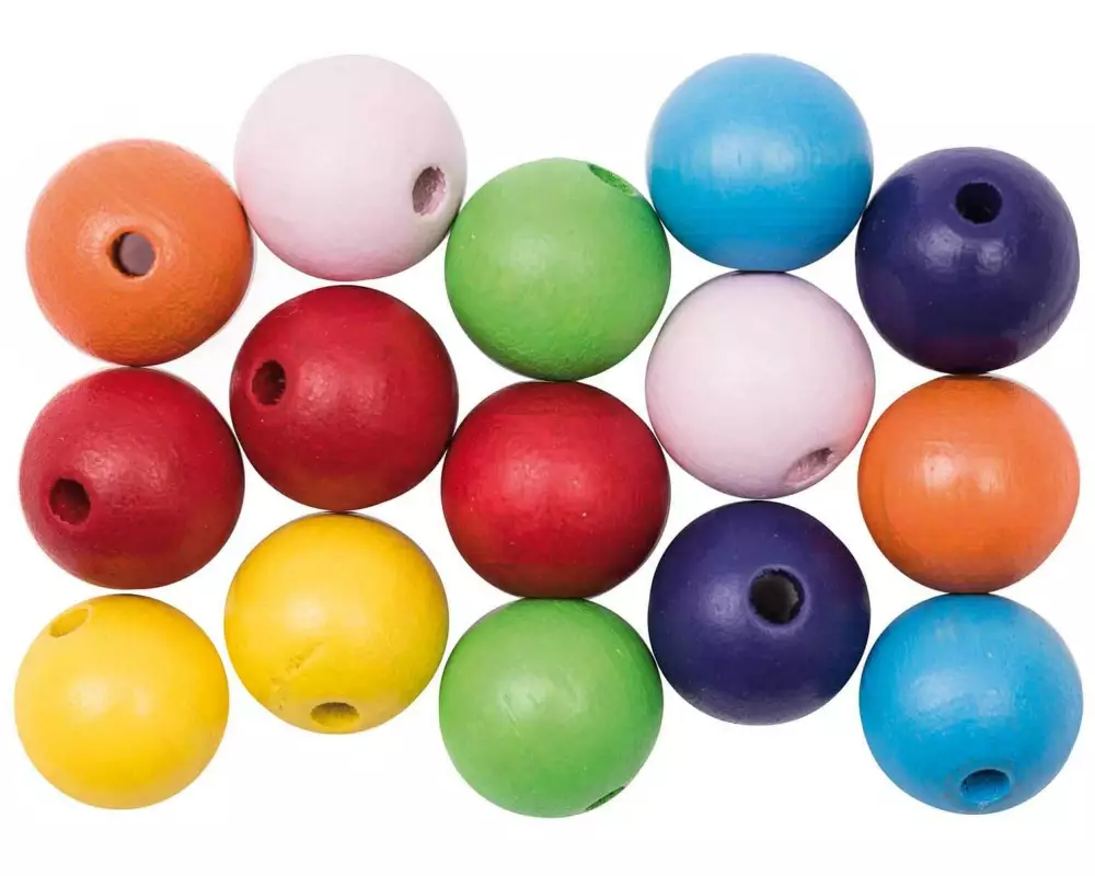 Rico Design Holzperlen Gebohrt 12 mm Mehrfarbig, 15 Stück