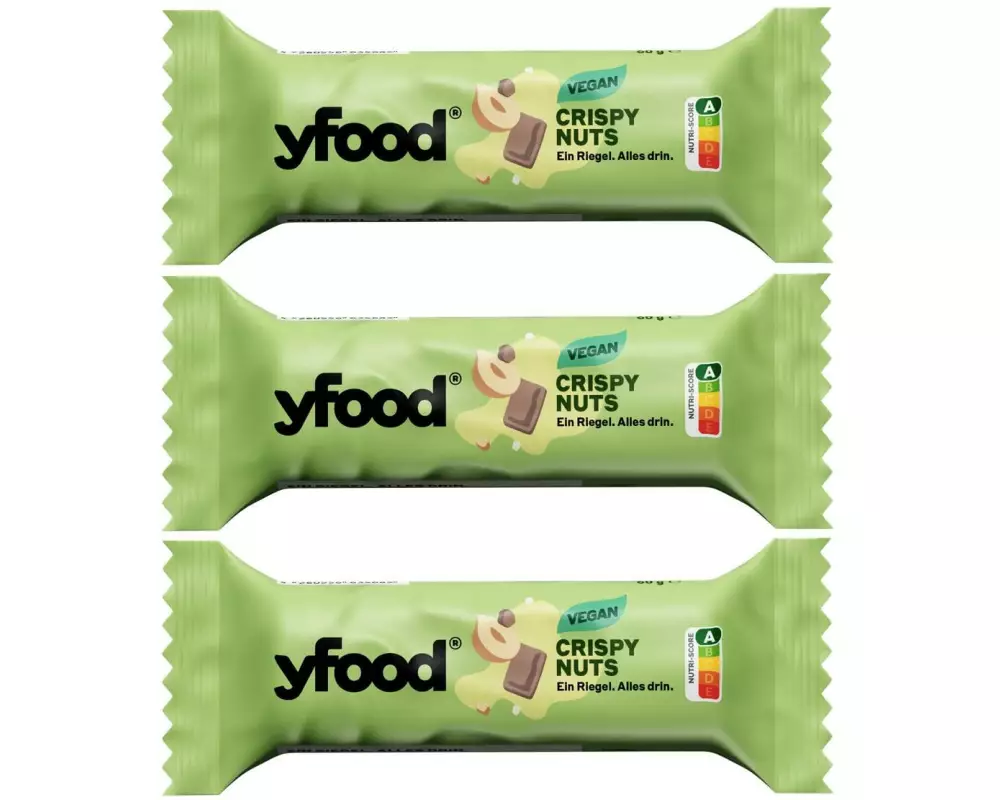 YFOOD Protein Riegel vegan Crispy Nuts 3x 60 g