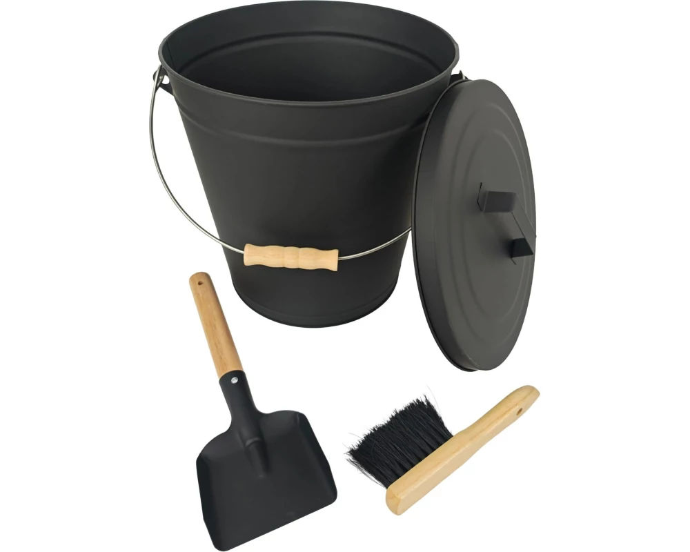 relaxdays Ascheeimer mit Kaminschaufel und Aschebesen, 20 l