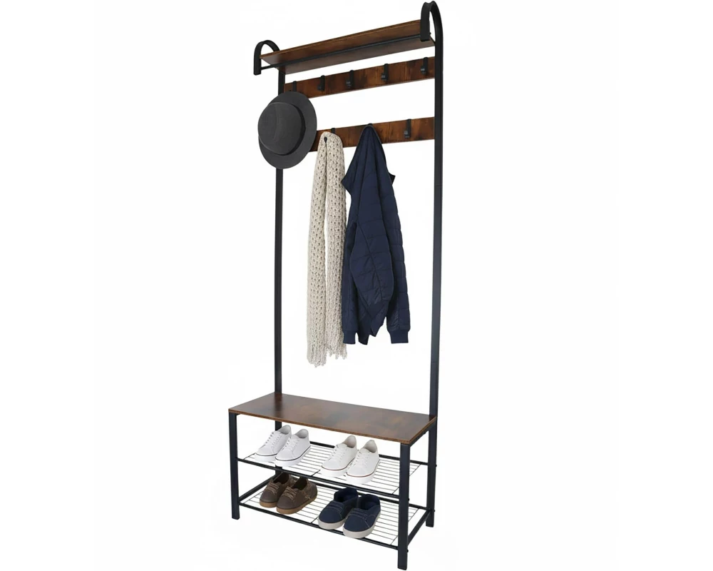 relaxdays Garderobenständer Dunkelbraun/Schwarz