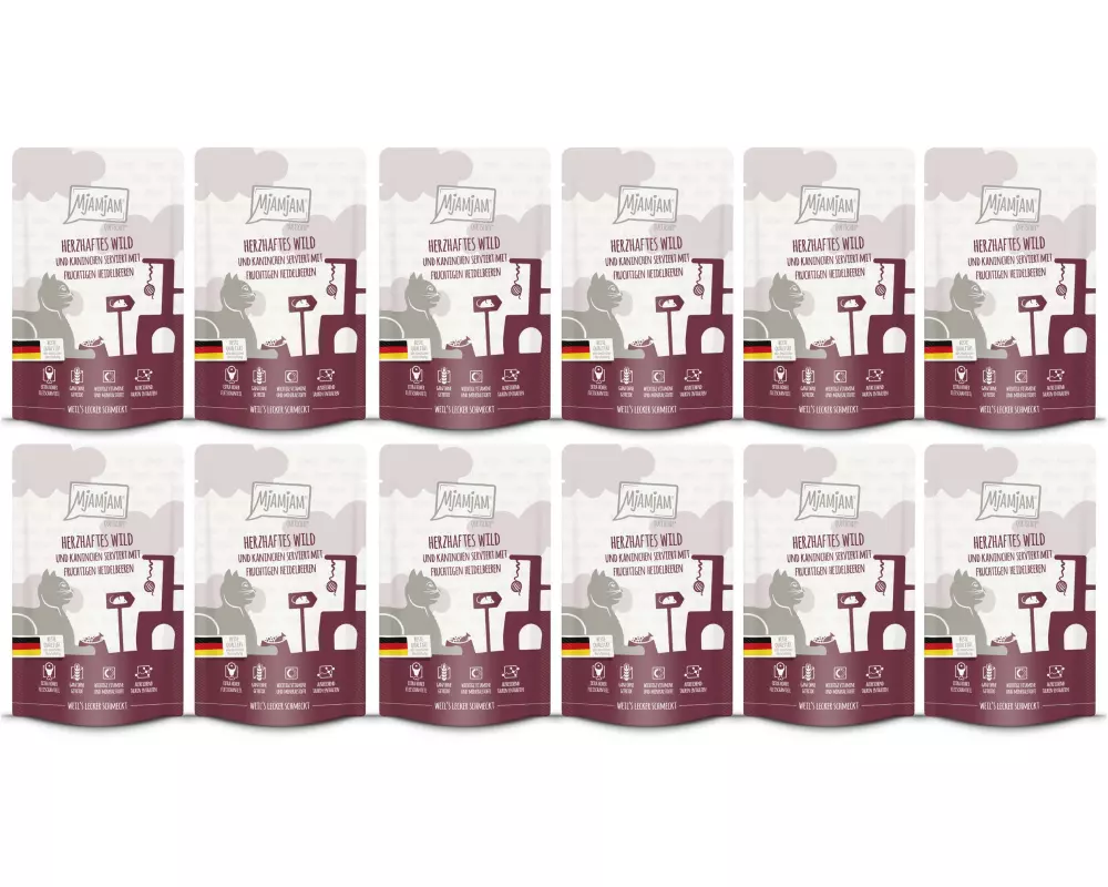 Mjamjam Nassfutter Quetschie Wild & Kaninchen, 12 x 125 g