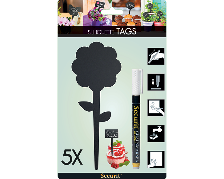 SECURIT Gartenstecker SILHOUETTE TAG-FLOWER-5 schwarz 18x7x0.1cm