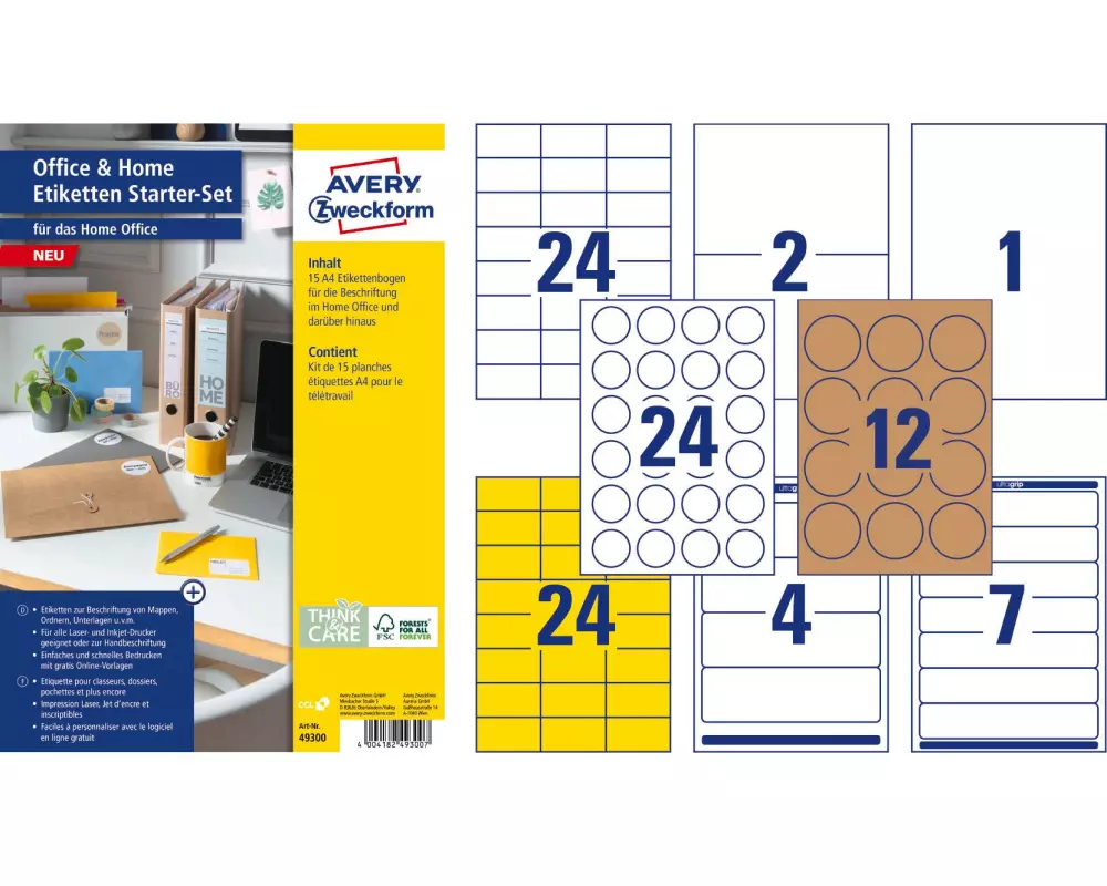 Avery Zweckform Universal-Etiketten Starter Set 15 A4 Blatt