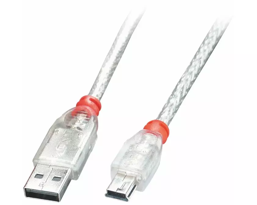 LINDY USB 2.0 cable A/mini-B 1m USB High Speed, transparent