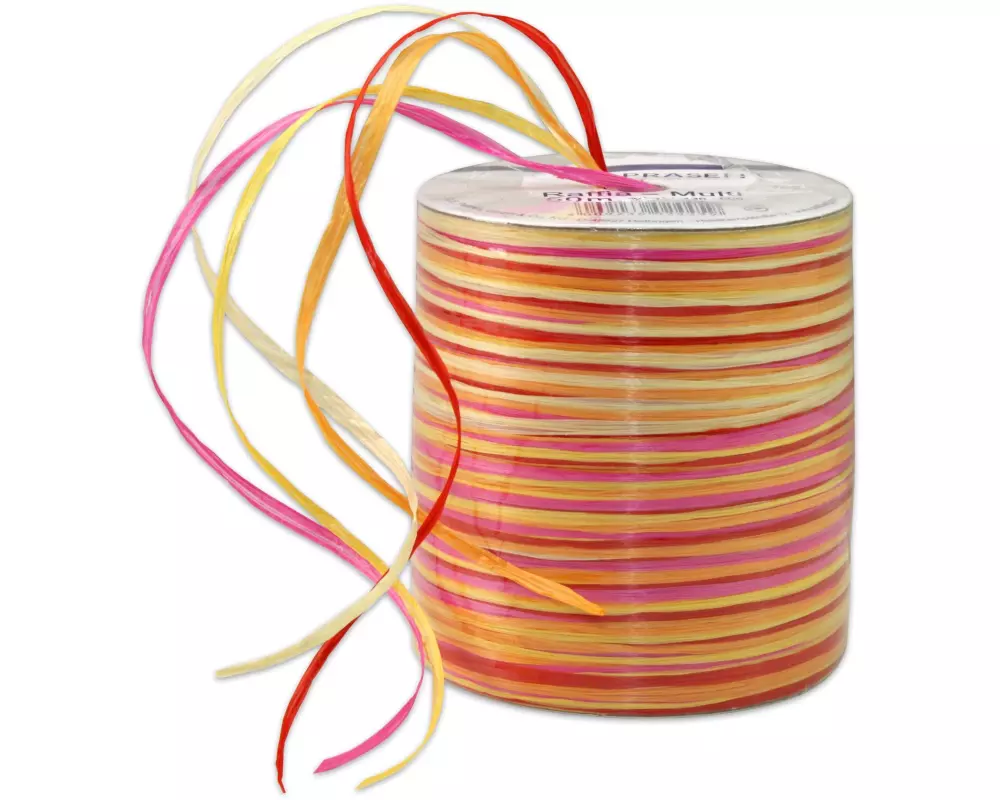 Pattberg Geschenkband Raffia Multi 50 m, Gelb/Orange/Rot/Rosa