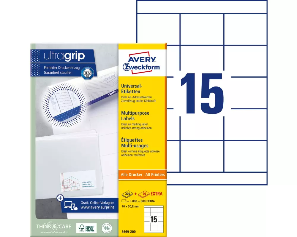 Avery Zweckform Universal-Etiketten 3669 70 x 50.8 mm, 220 Blatt