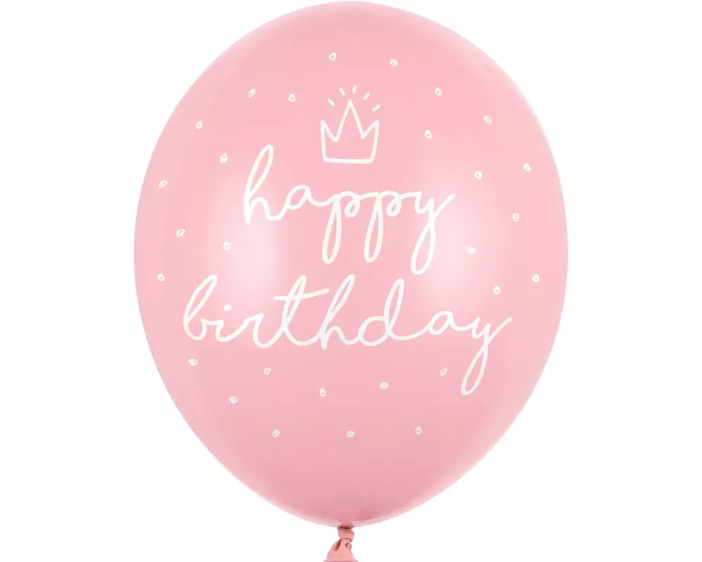 Partydeco Luftballon Happy Birthday Pastellpink Ø 30 cm, 6 Stück