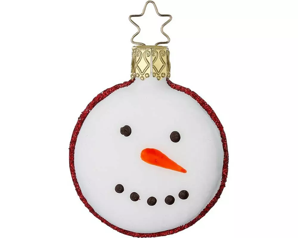 Inge Glas Manufaktur Weihnachtskugel Macaron Schneemann Weiss