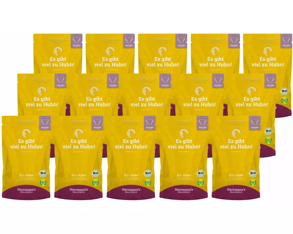 Herrmann's Nassfutter Sensibel Bio Huhn mit Karotte und Reis, 15 x 150g