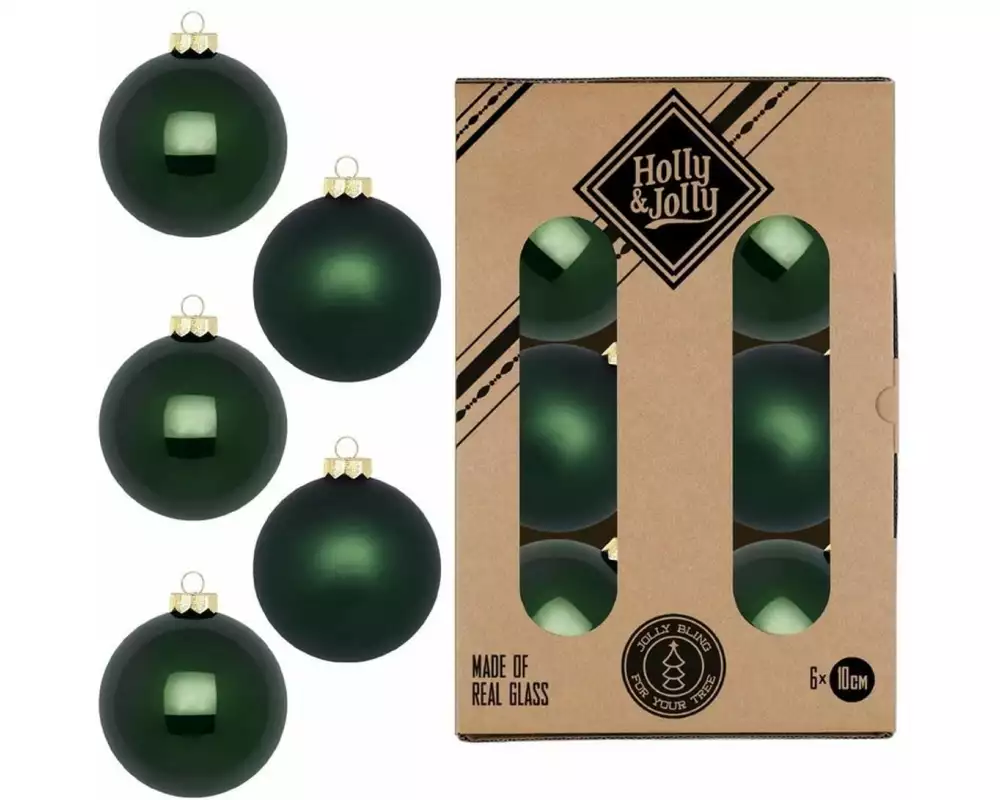 Holly & Jolly Weihnachtskugel Loden Green Ø 10 cm, 6 Stück
