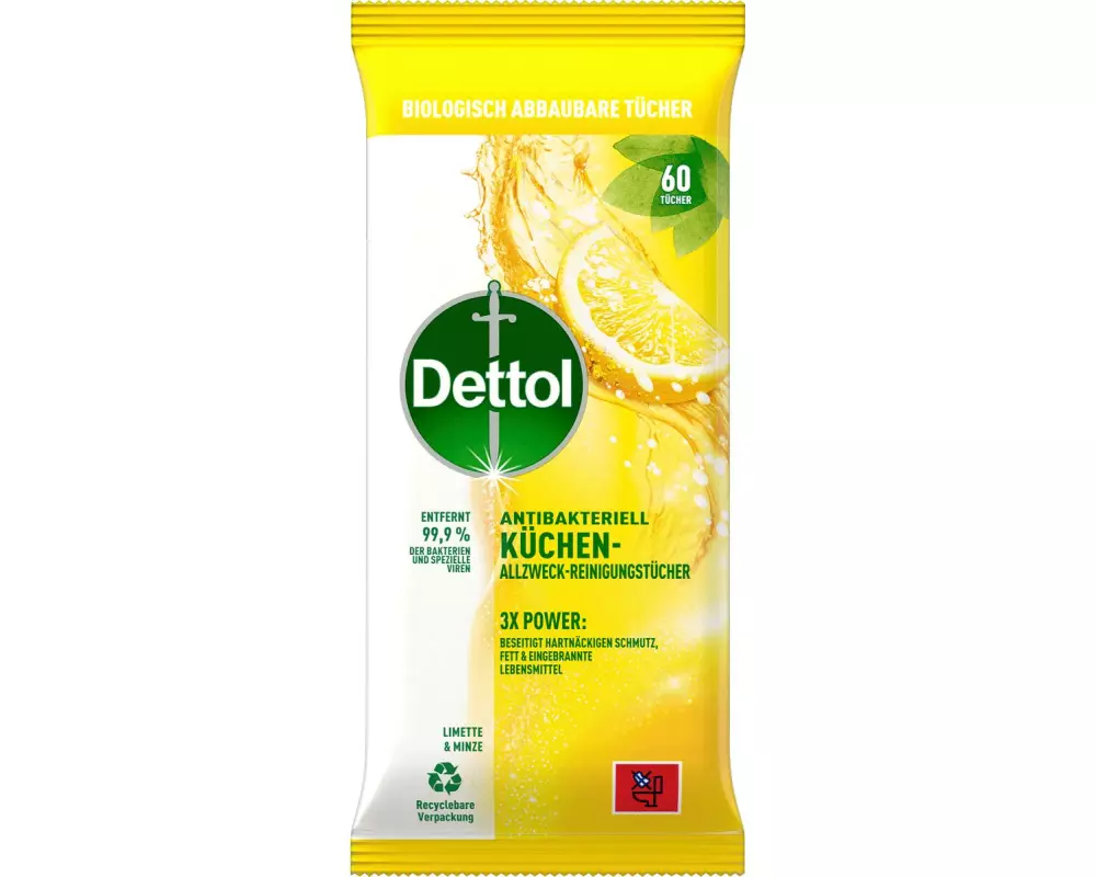 Dettol Küchen Allzweck-Reinigungstücher Limette & Minze 60 Stück