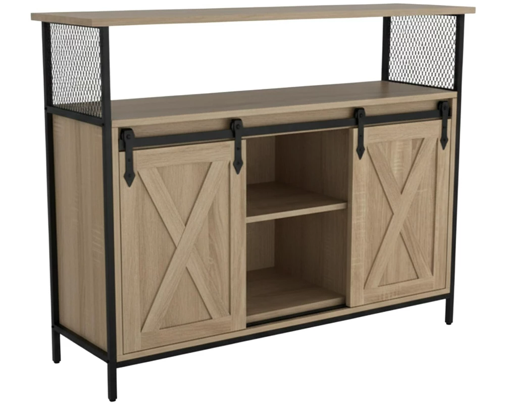 relaxdays Sideboard 80 x 100 x 33 cm Hellbraun/Schwarz