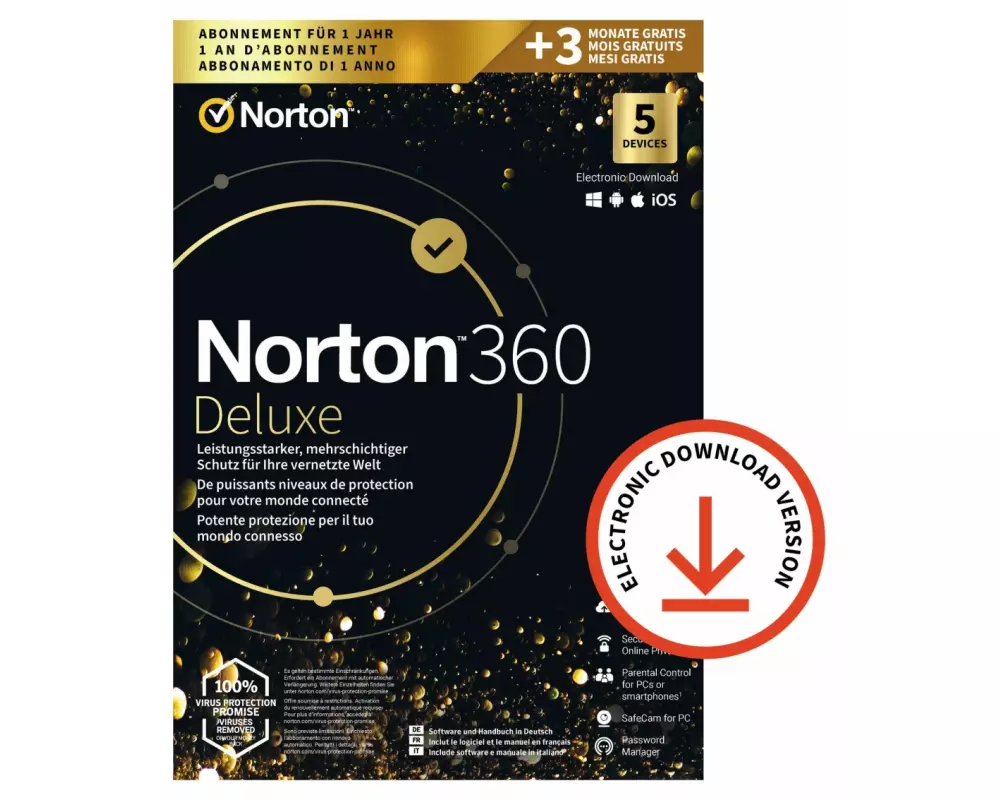 Norton Norton 360 Deluxe GOLD Ed. ESD, 5 Device, 1 Jahr + 3 Monate