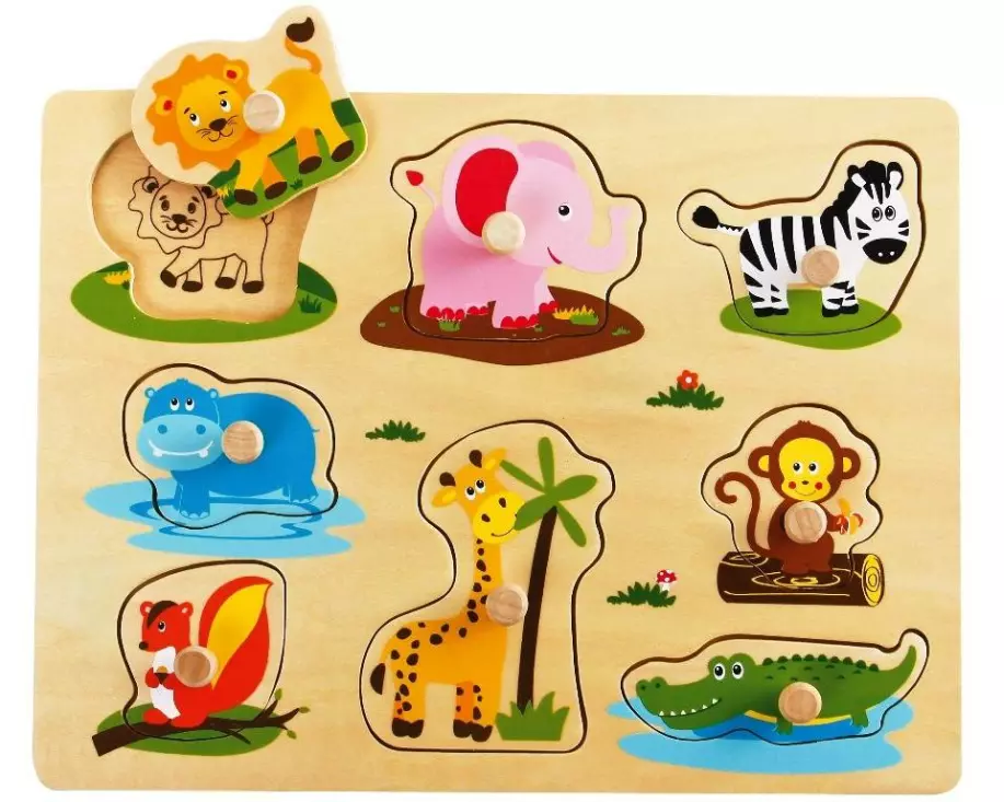 Spielba Holzspielwaren Steckspiel Wildtiere mit Griffli