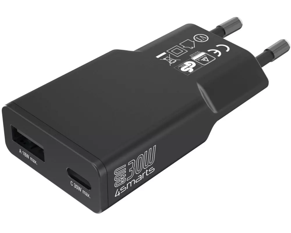 4smarts Netzladegerät PDPlug Slim Duos 1C+1A, Schwarz