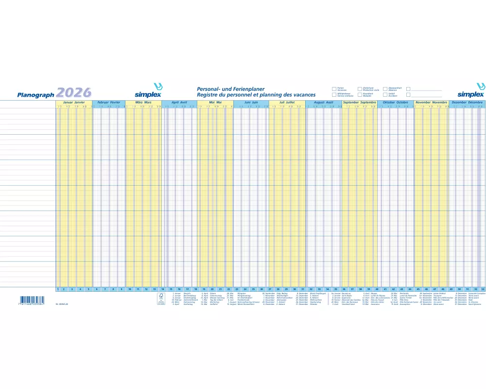 SIMPLEX Planograph 10 Stück 2026 40365.26 1J/1S DE/FR 64x29.6cm
