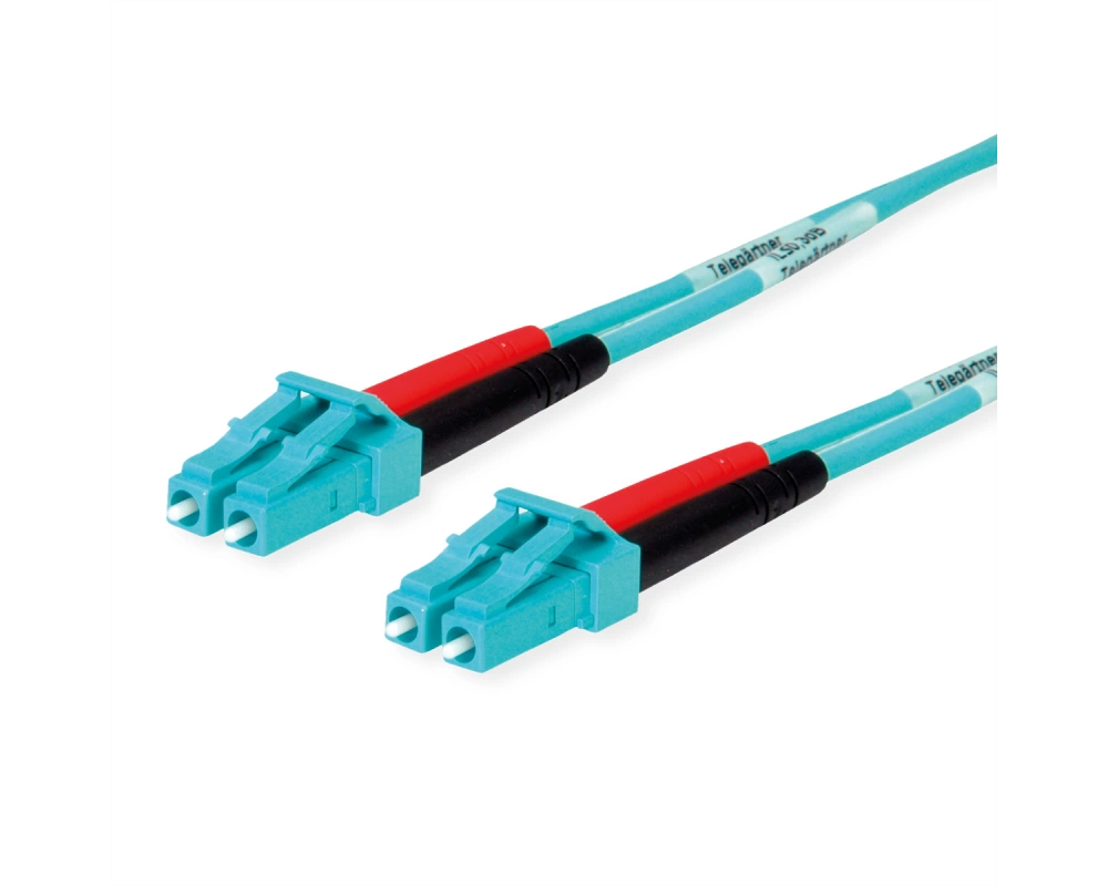 TELEGÄRTNER LWL Rangierkabel 2x G50/125 OM3, 1x LC Duplex - 1x LC Duplex, türkis, 2 m