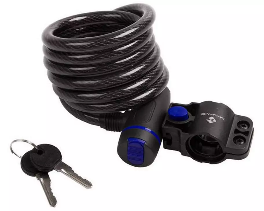 M-Wave Spiralkabelschloss mit Clip-on-Halte 1800 x 10 mm, Blau