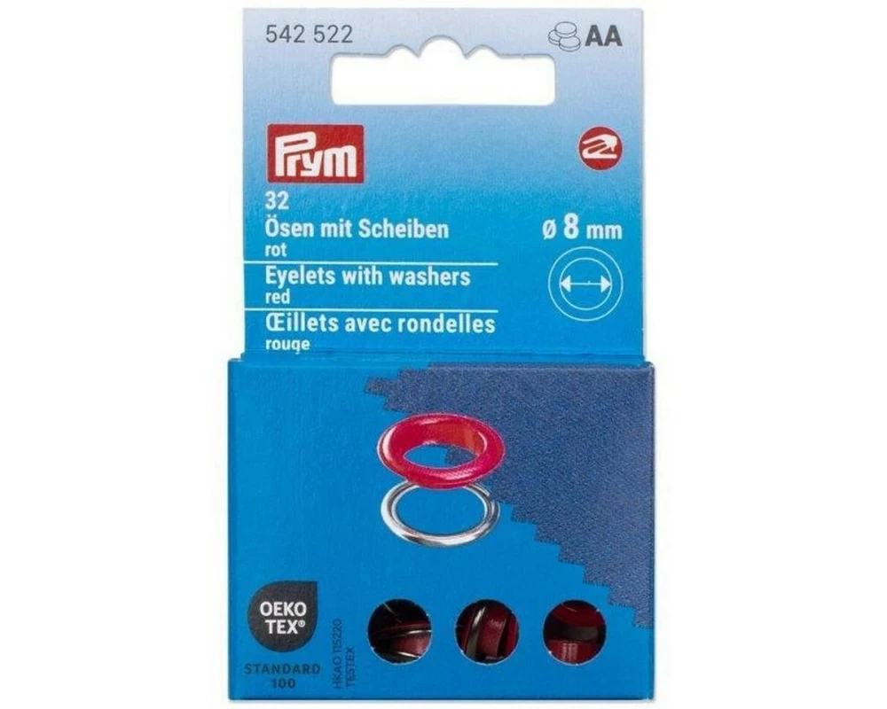 Prym Ösen mit Scheiben, 8 mm Rot Silber