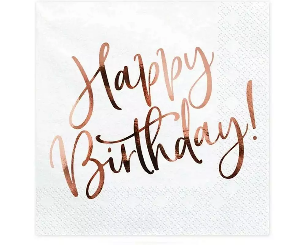 Partydeco Papierservietten Happy Birthday Roségold, 20er-Set