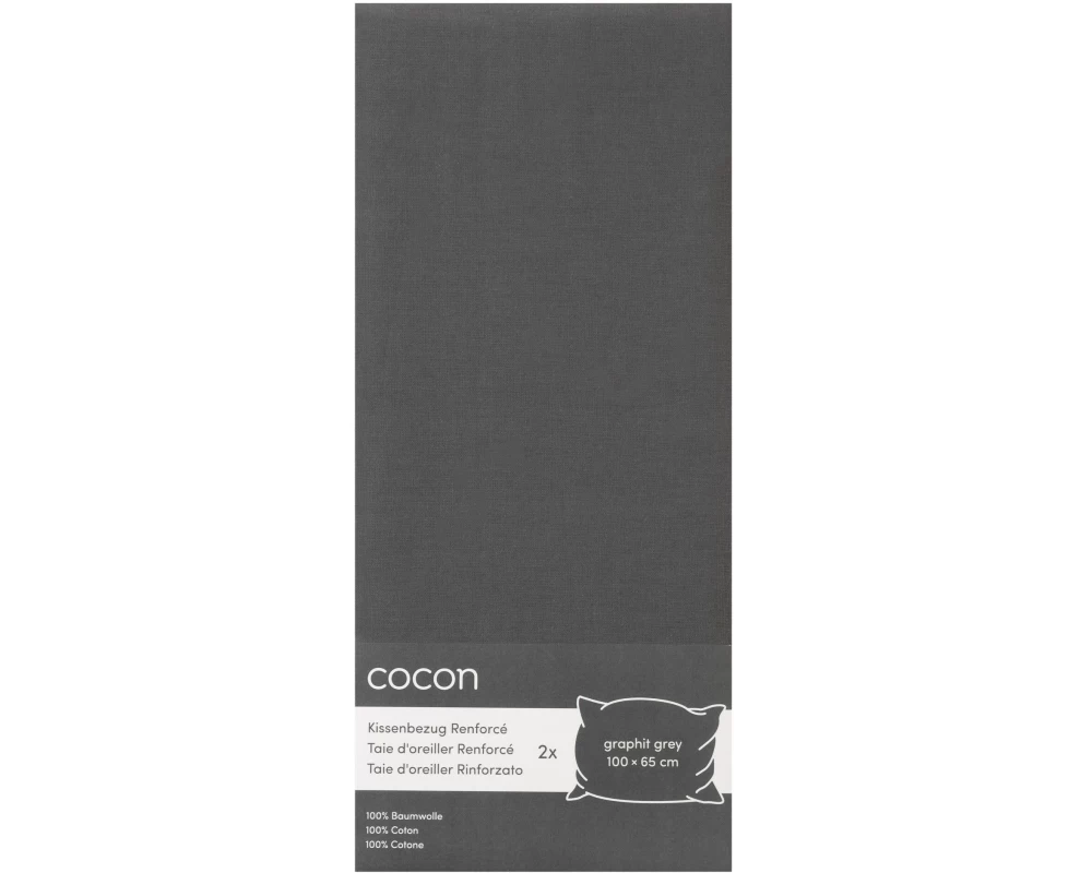 COCON Kissenbezug Renforcé 100 x 65 cm, Graphit, 2 Stk.