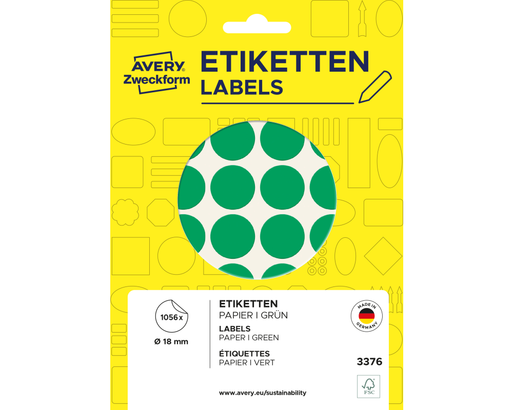 AVERY ZWECKFORM Markierungspunkte 18mm 3376Z grün 1056 Stück