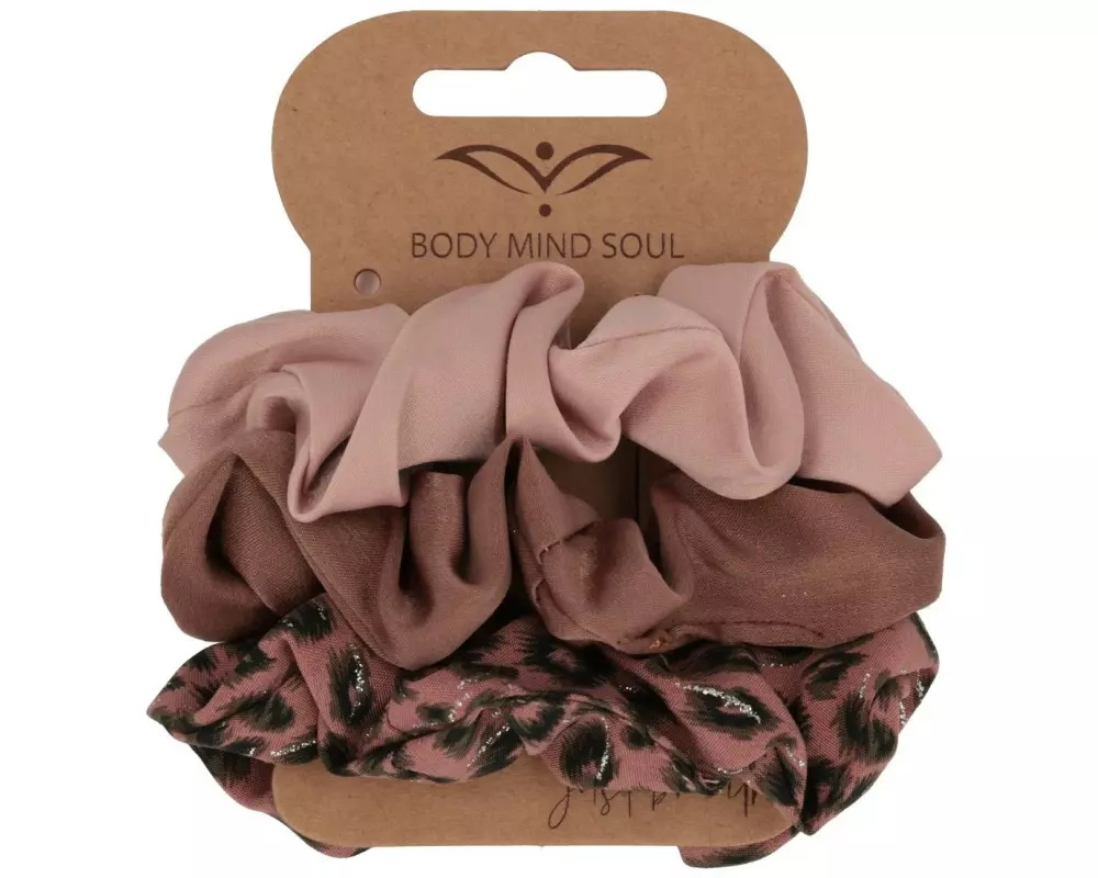Body Mind Soul Scrunchy Yoga, Rosé, Braun, Animalprint 3 Stück