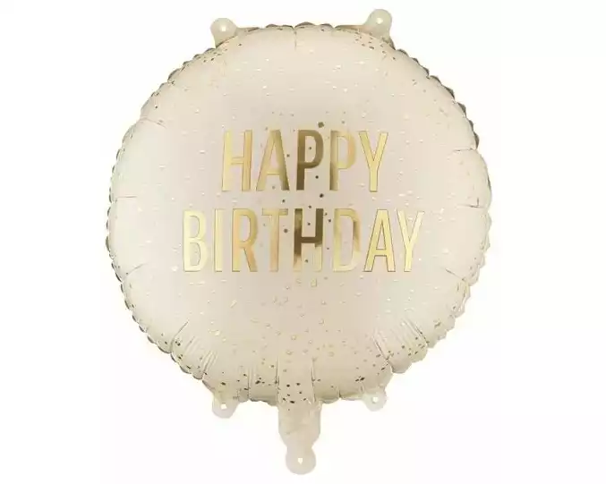 Partydeco Folienballon Happy Birthday 35 x 35 cm, Creme