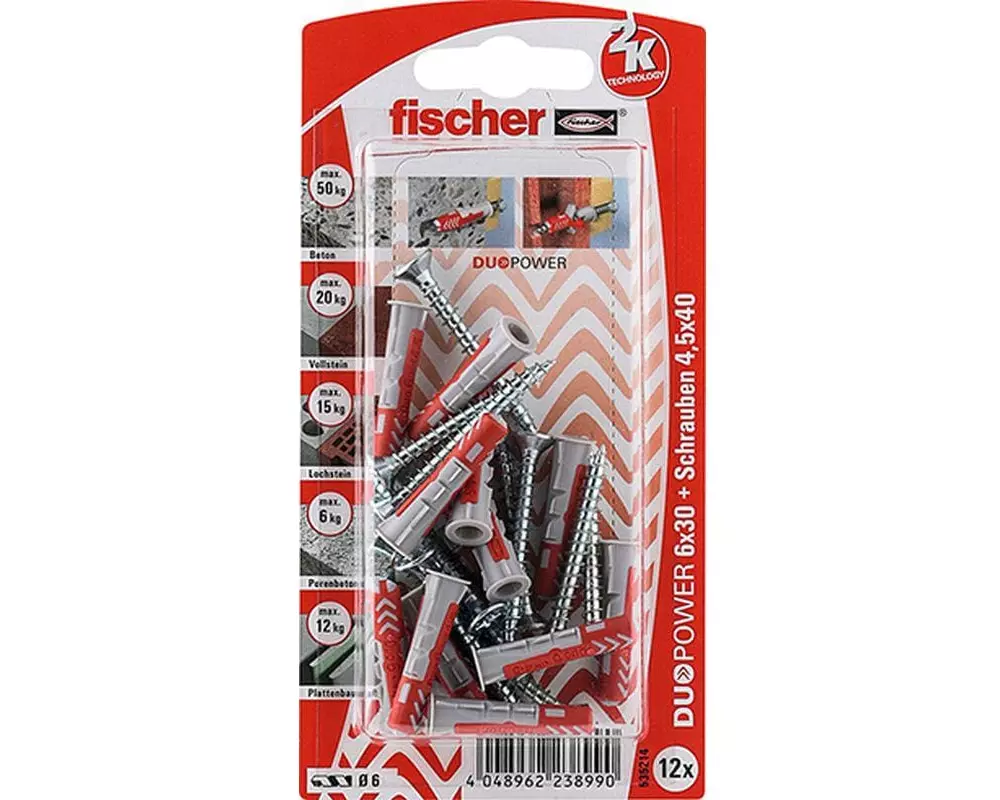 Fischer Dübel DUOPOWER 6 x 30 S, 12 Stück