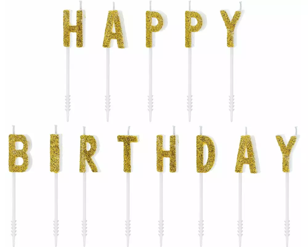 Partydeco Kerze Happy Birthday 2.5 cm, Gold