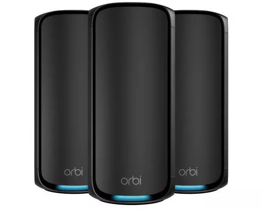 NETGEAR Orbi 970 Series Quad-Band WiFi 7, 3-Pack Quad-band (2.4 GHz / 5 GHz-1 / 5 GHz-2 / 6 GHz) Wi-Fi 6 (802.11ax) Schwarz Intern